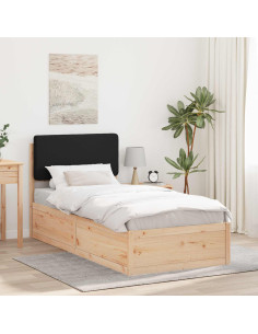 Letto con Testiera Rivestita Nero 75 x 190 cm Pino massello