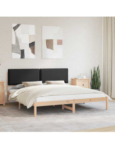 Letto con Testiera Rivestita Nero 200 x 200 cm Pino massello