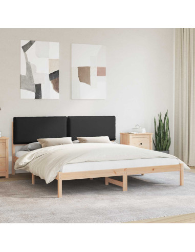 Letto con Testiera Rivestita Nero 200 x 200 cm Pino massello