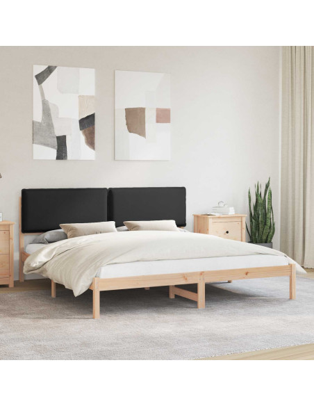 Letto con Testiera Rivestita Nero 200 x 200 cm Pino massello
