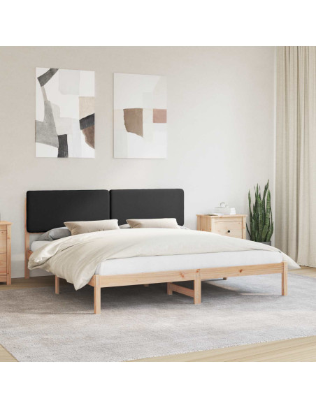 Letto con Testiera Rivestita Nero 200 x 200 cm Pino massello