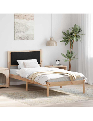 Struttura del letto con testiera Nero 90 x 200 cm Pino massello