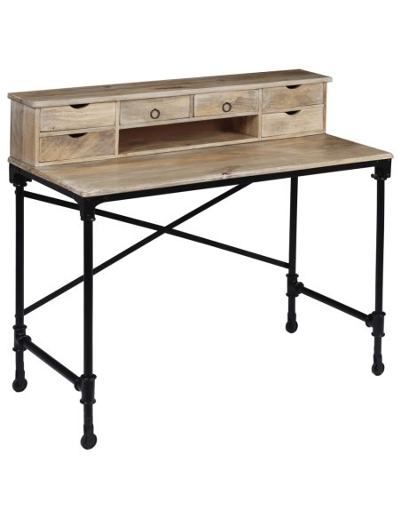Scrivania in Legno Massello di Mango e Acciaio 110x50x96 cm