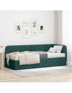 Cornice del letto ad angolo Verde Scuro 80 x 200 cm Tessuto