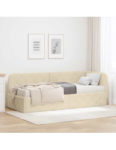 Cornice del letto ad angolo Crema 80 x 200 cm Tessuto