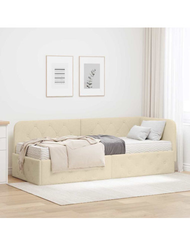 Cornice del letto ad angolo Crema 80 x 200 cm Tessuto