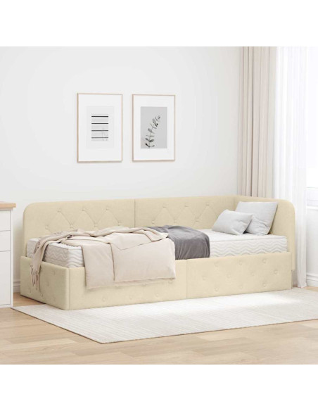 Cornice del letto ad angolo Crema 80 x 200 cm Tessuto