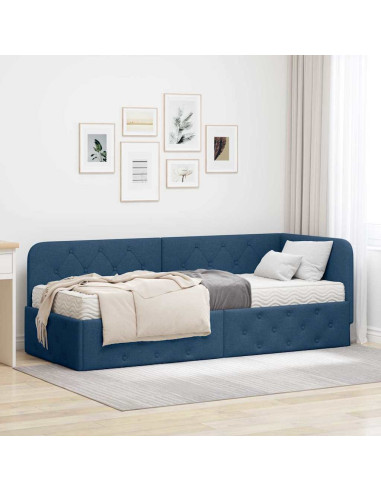 Cornice del letto ad angolo Blu 80 x 200 cm Tessuto