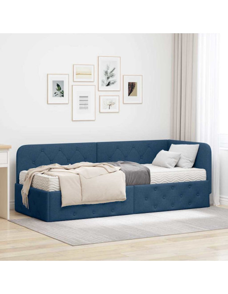 Cornice del letto ad angolo Blu 80 x 200 cm Tessuto