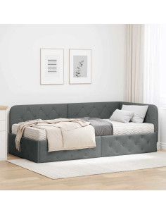 Cornice del letto ad angolo Grigio scuro 90 x 190 cm Tessuto