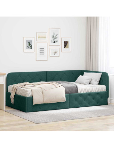 Cornice del letto ad angolo Verde Scuro 90 x 190 cm Tessuto