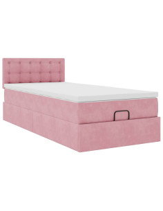 Pouf Letto con Materasso e LED Rosa 80x200cm in Velluto