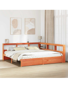 Letto Libreria con testiera 2 pcs Marrone cerato 200 x 200 cm