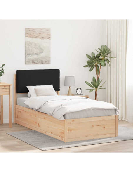 Letto con Testiera Rivestita Nero 75 x 190 cm Pino massello