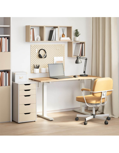 Scrivania con archiviazione Bianco e Naturale 140 x 60 cm