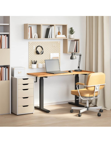 Scrivania con archiviazione Nero e Marrone Chiaro 140 x 60 cm