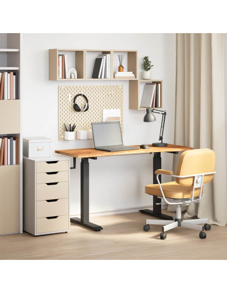 Scrivania con archiviazione Nero e Marrone Chiaro 140 x 60 cm