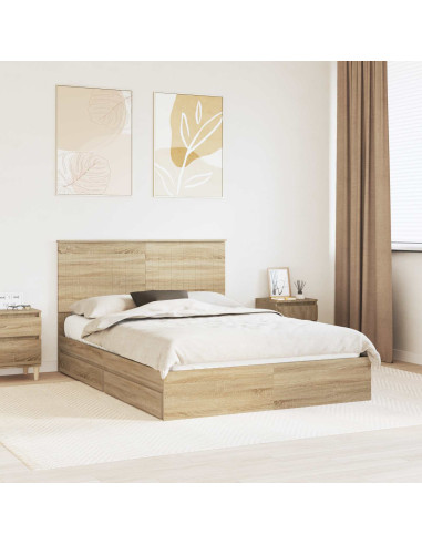 Letto con Contenitore con testiera Rovere Sonoma 135 x 190 cm