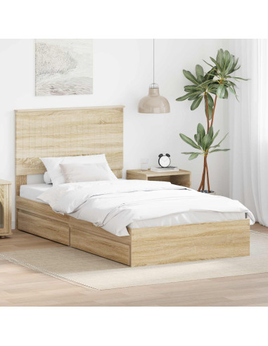 Letto con Contenitore con testiera Rovere Sonoma 100 x 200 cm