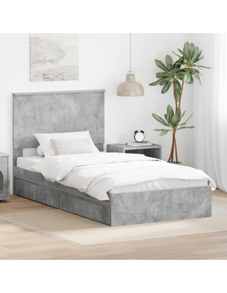 Letto con Contenitore con testiera Grigio cemento 100 x 200 cm