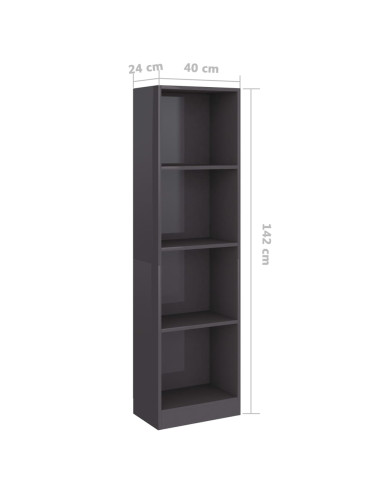 Libreria 4 Ripiani Grigio Lucido 40x24x142 cm Legno Multistrato
