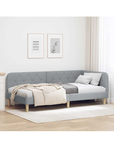 Cornice del letto ad angolo Grigio chiaro 100 x 200 cm Tessuto