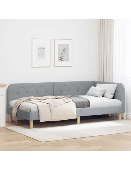 Cornice del letto ad angolo Grigio chiaro 100 x 200 cm Tessuto