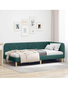 Cornice del letto ad angolo Verde Scuro 100 x 200 cm Tessuto