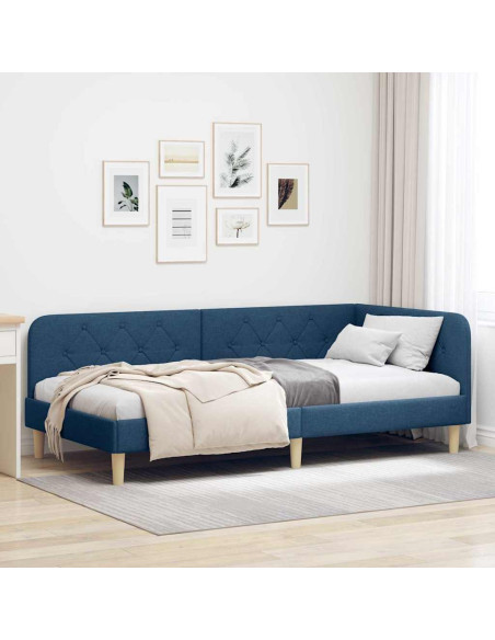 Cornice del letto ad angolo Blu 100 x 200 cm Tessuto