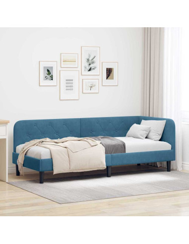 Cornice del letto ad angolo Blu 80 x 200 cm Velluto