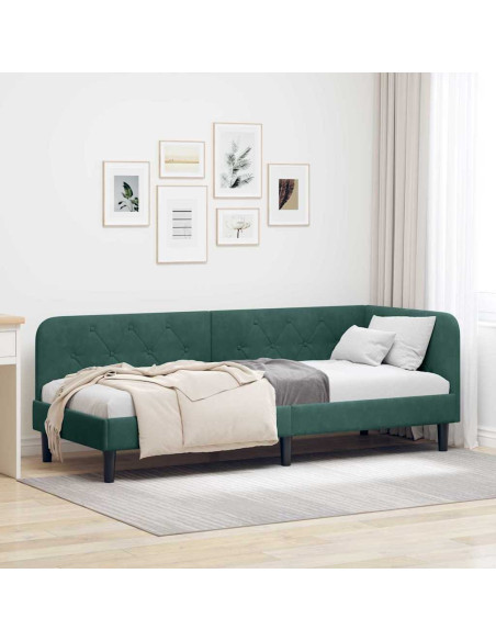 Cornice del letto ad angolo Verde Scuro 80 x 200 cm Velluto