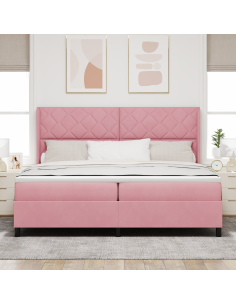 Letto a molle con materasso con led Rosa 200 x 200 cm Velluto