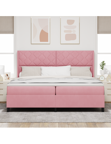 Letto a molle con materasso con led Rosa 200 x 200 cm Velluto
