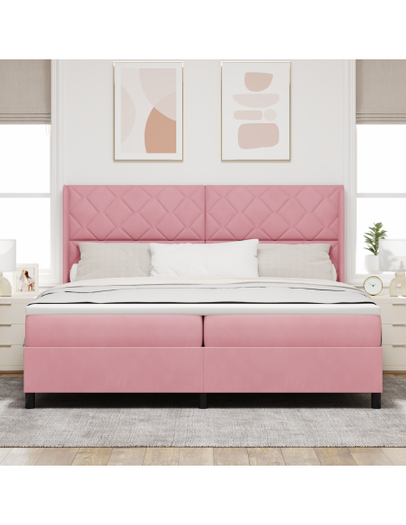 Letto a molle con materasso con led Rosa 200 x 200 cm Velluto