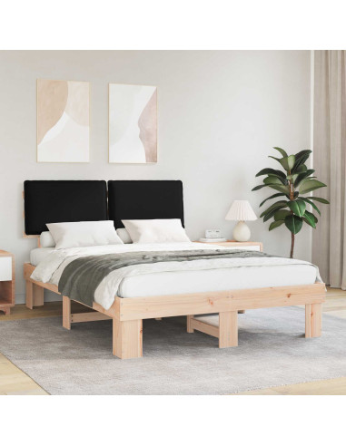 Letto con Testiera Rivestita Nero 135 x 190 cm Pino massello