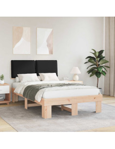 Letto con Testiera Rivestita Nero 120 x 190 cm Pino massello