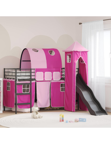 Struttura del letto loft per bambini Nero e rosa 74,5 x 190 cm