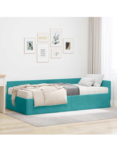Struttura Letto Angolare con Materasso 2 pcs Turchese Velluto