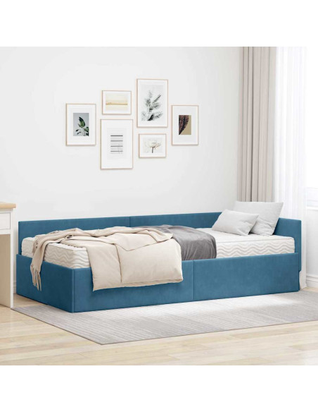 Struttura Letto Angolare con Materasso Altro 2 pcs Blu Velluto