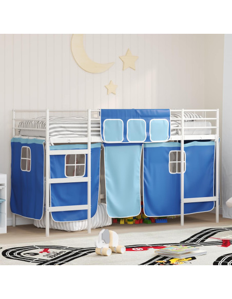 Struttura del Letto Loft per Bambini con Tendine Bianco e Blu