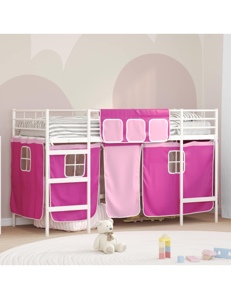 Struttura del Letto Loft per Bambini con Tendine Bianco e Rosa