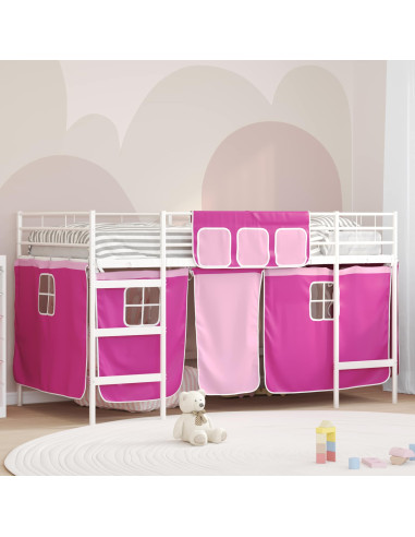 Struttura del Letto Loft per Bambini con Tendine Bianco e Rosa