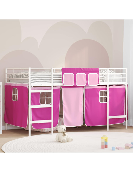 Struttura del Letto Loft per Bambini con Tendine Bianco e Rosa