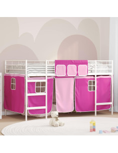 Struttura del Letto Loft per Bambini con Tendine Bianco e Rosa