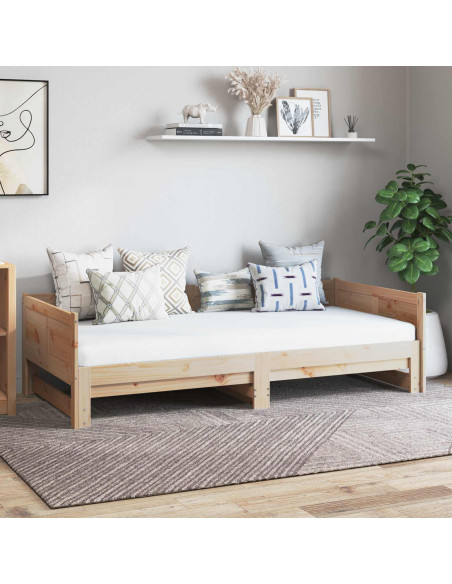 Letto Giorno Estraibile Naturale 180 x 200 cm Pino massello
