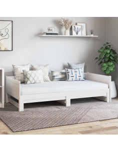 Letto Giorno Estraibile Bianco 180 x 200 cm Pino massello