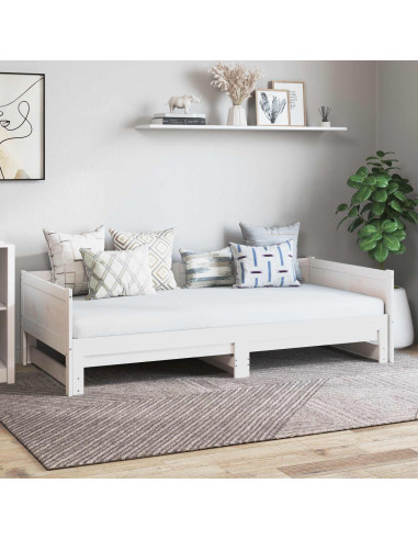 Letto Giorno Estraibile Bianco 180 x 200 cm Pino massello