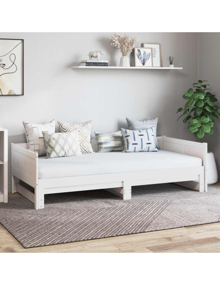 Letto Giorno Estraibile Bianco 180 x 200 cm Pino massello
