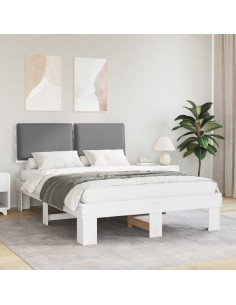 Letto con Testiera Rivestita Grigio chiaro 140 x 200 cm