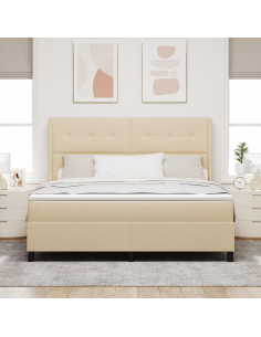 Letto a Sorgente LED con materasso Crema 180 x 200 cm Tessuto
